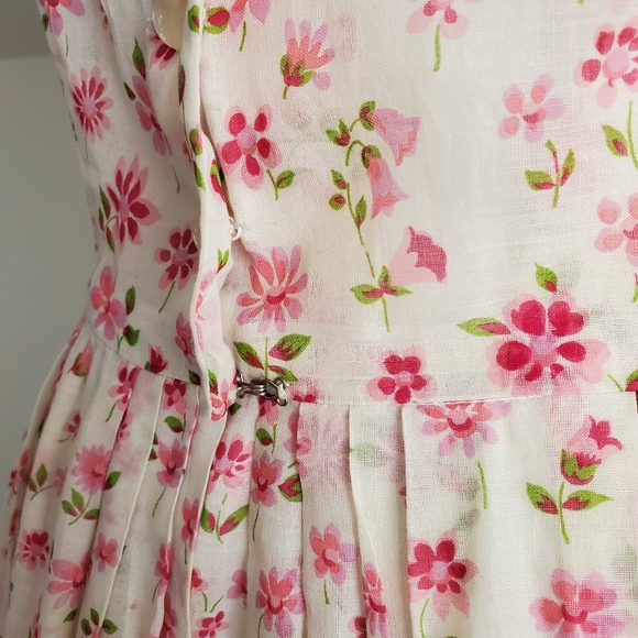 50s Vintage Nelly Don Pink & White Floral Tea Dress With Flat Collar - Picture 8 of 16